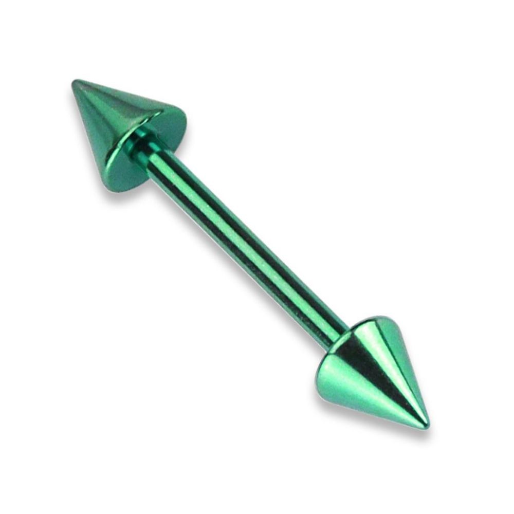 Piercing industriel Barbell Titanium Spike IP - couleur vert - taille = 1.6mm 16mm 5x5