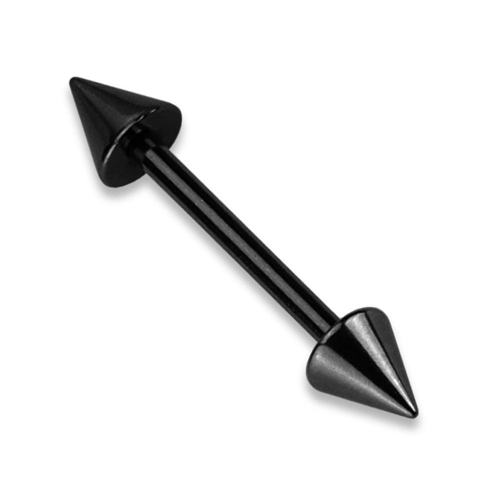 Piercing industriel Barbell Titanium Spike IP - couleur noir - taille = 1.6mm 16mm 5x5