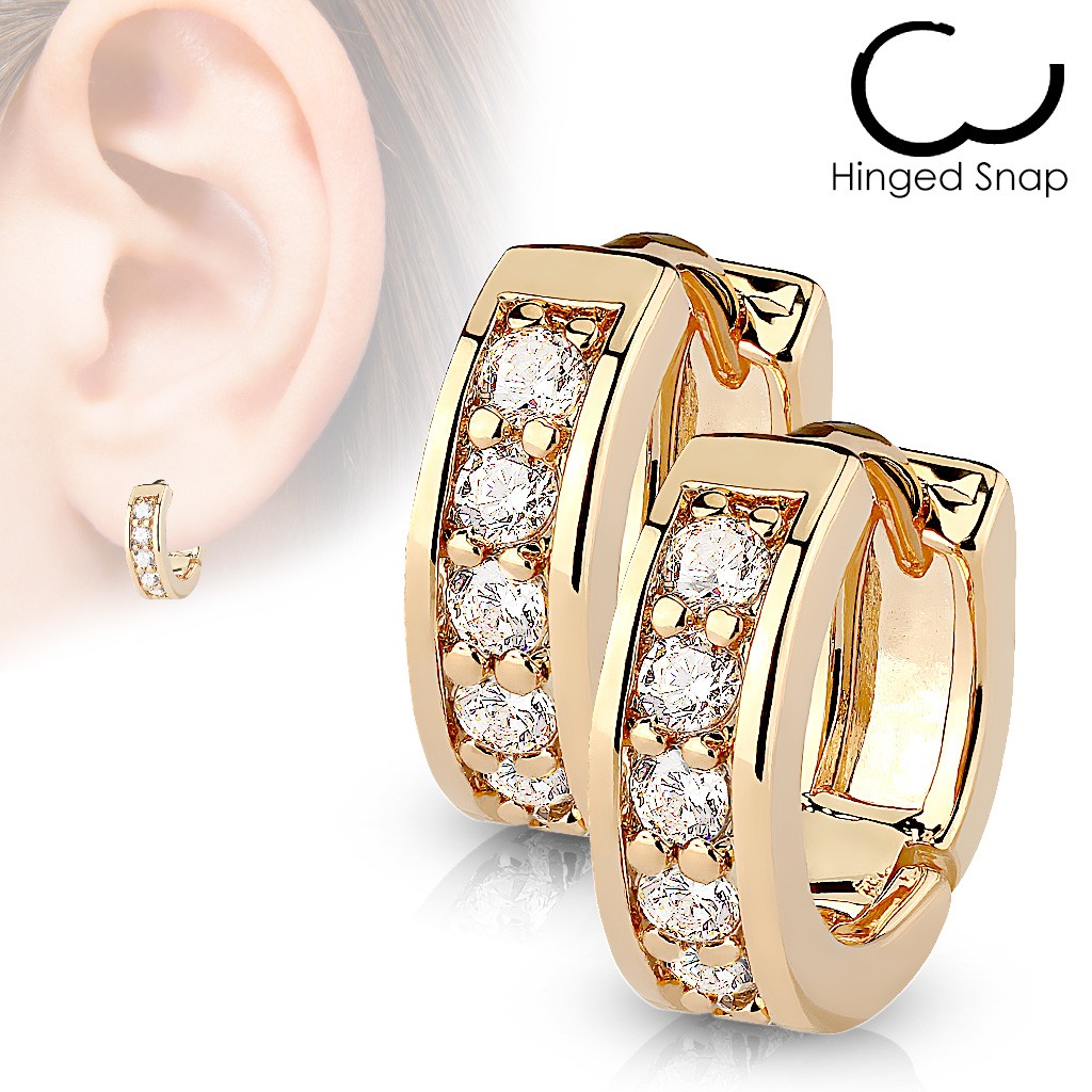 Paire de boucles d'oreille canal défini CZ Boucles d'un demi-cercle - Rose Gold/clair
