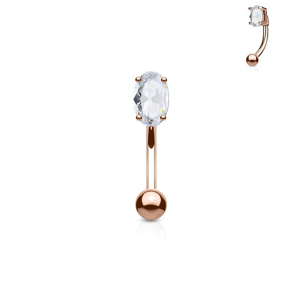 Piercing arcade CZ ovale Prong Set Top   - Rose Gold/clair