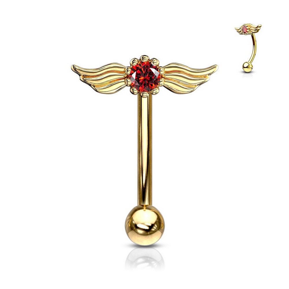 Piercing arcade cristal rond avec angel wings top acier chirurgical 316L - Gold/rouge