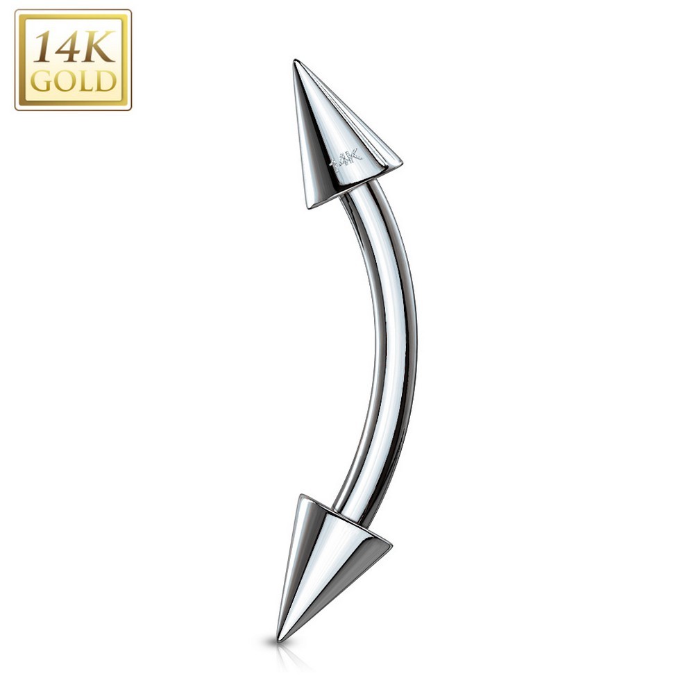 Piercing arcade Spike fin Bague Courbe Or blanc massif 14 carats