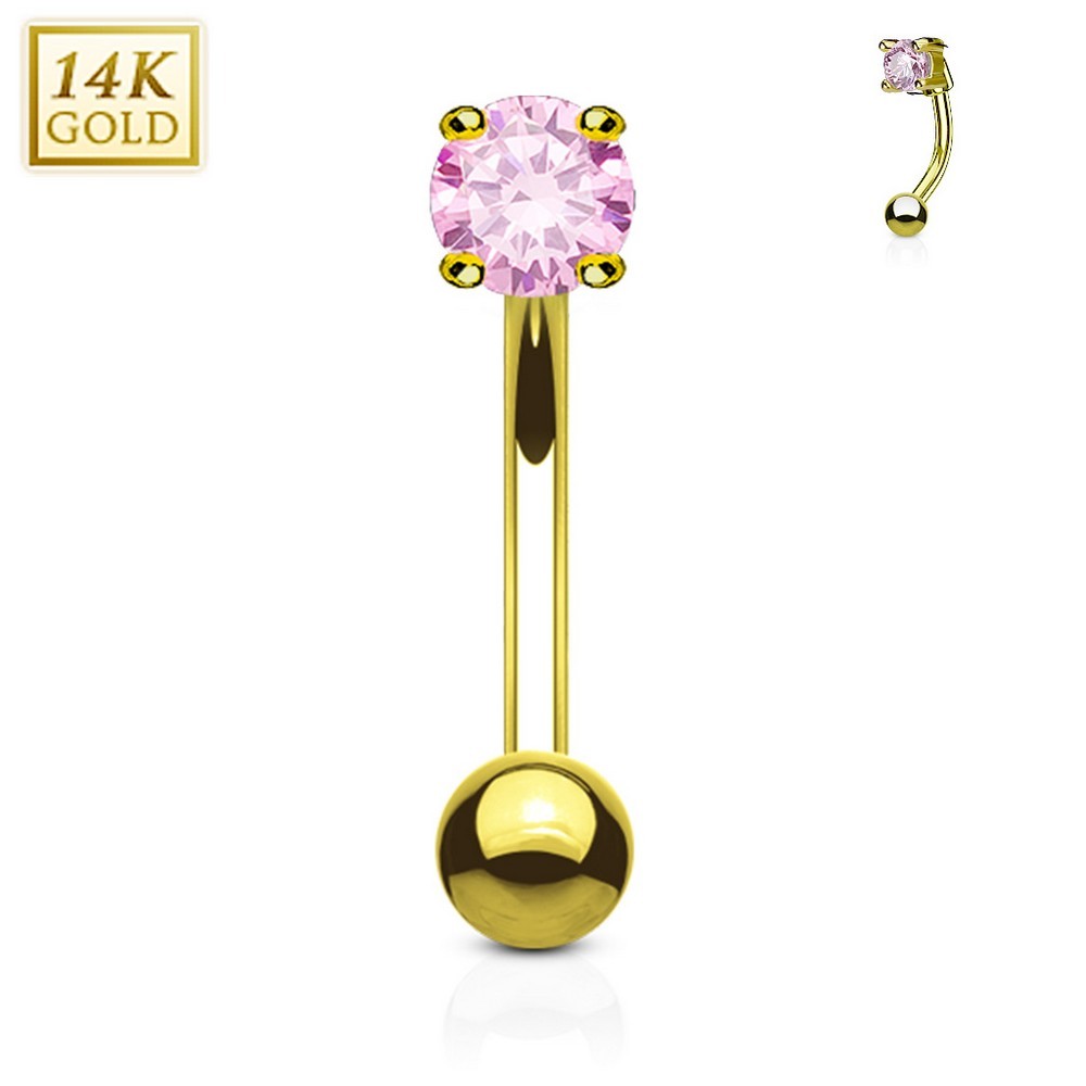 Piercing arcade Broche ronde CZ Bague courbe Or jaune massif 14 carats - Rose