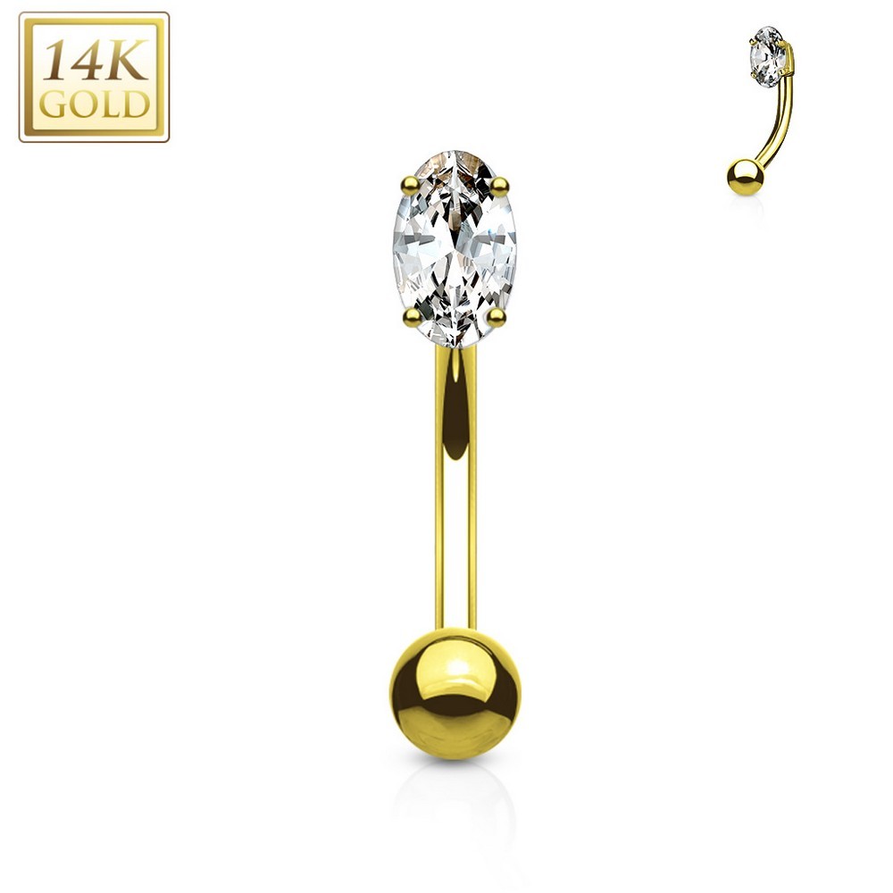 Piercing arcade Marquise ovale CZ Prong Ring Courbe Or jaune massif 14 carats - Clair