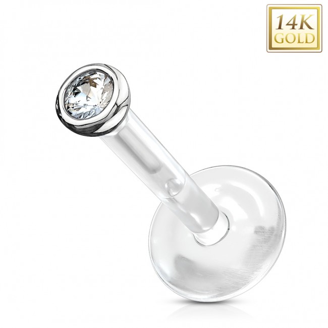 Piercing labret Ball Or blanc 14 carats flexible PTFE  - clair