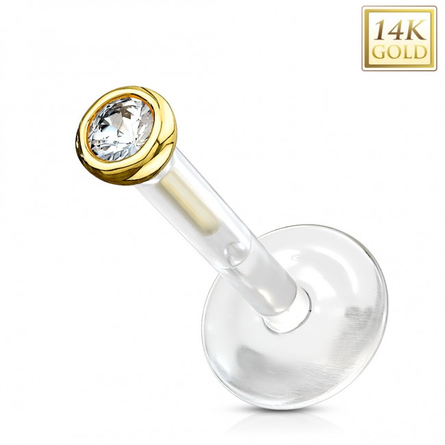 Piercing labret Ball Or jaune 14 carats flexible PTFE  - clair