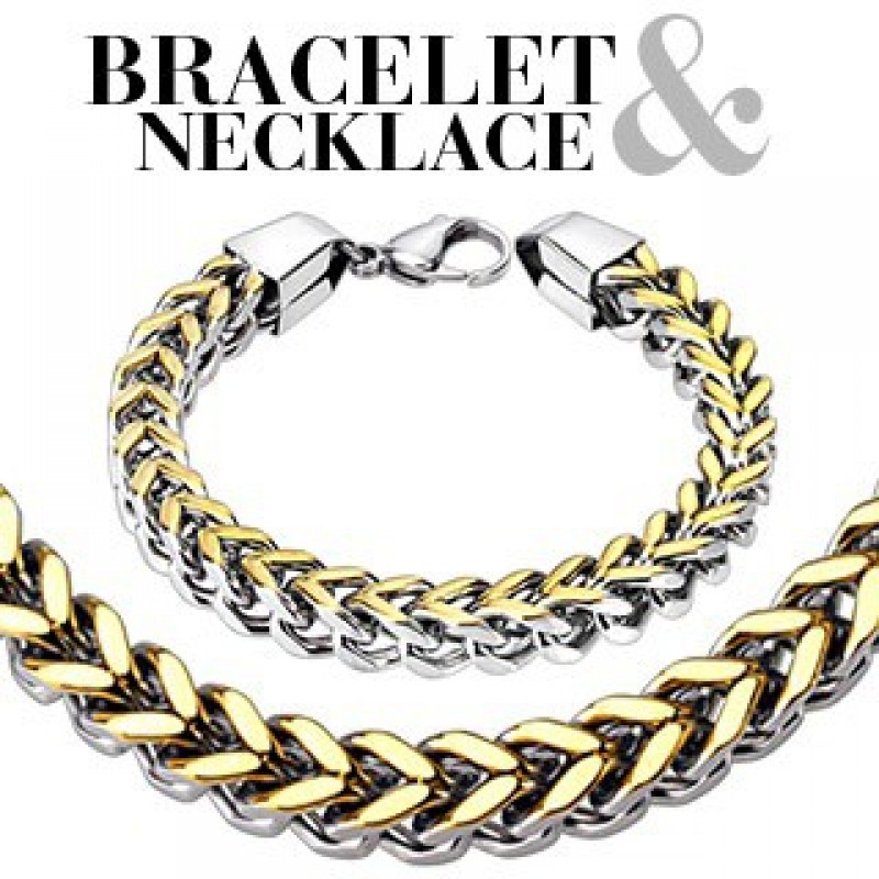 Chaîne et bracelet Fort Weave Gold IP Duo-Tone Lien & Bracelet en acier inoxydable 