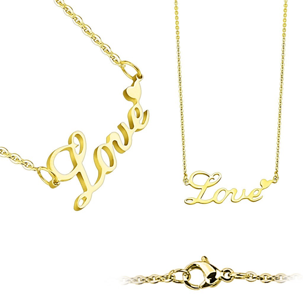Chaîne Lettres d'amour avec pendentif Coeur en acier inoxydable 316L  - Gold