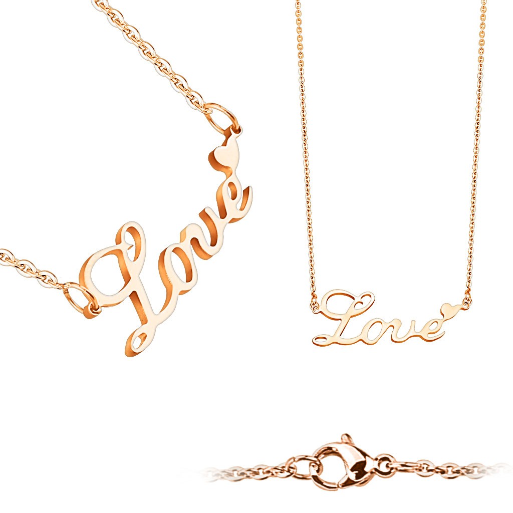 Chaîne Lettres d'amour avec pendentif Coeur en acier inoxydable 316L  - Rose Gold