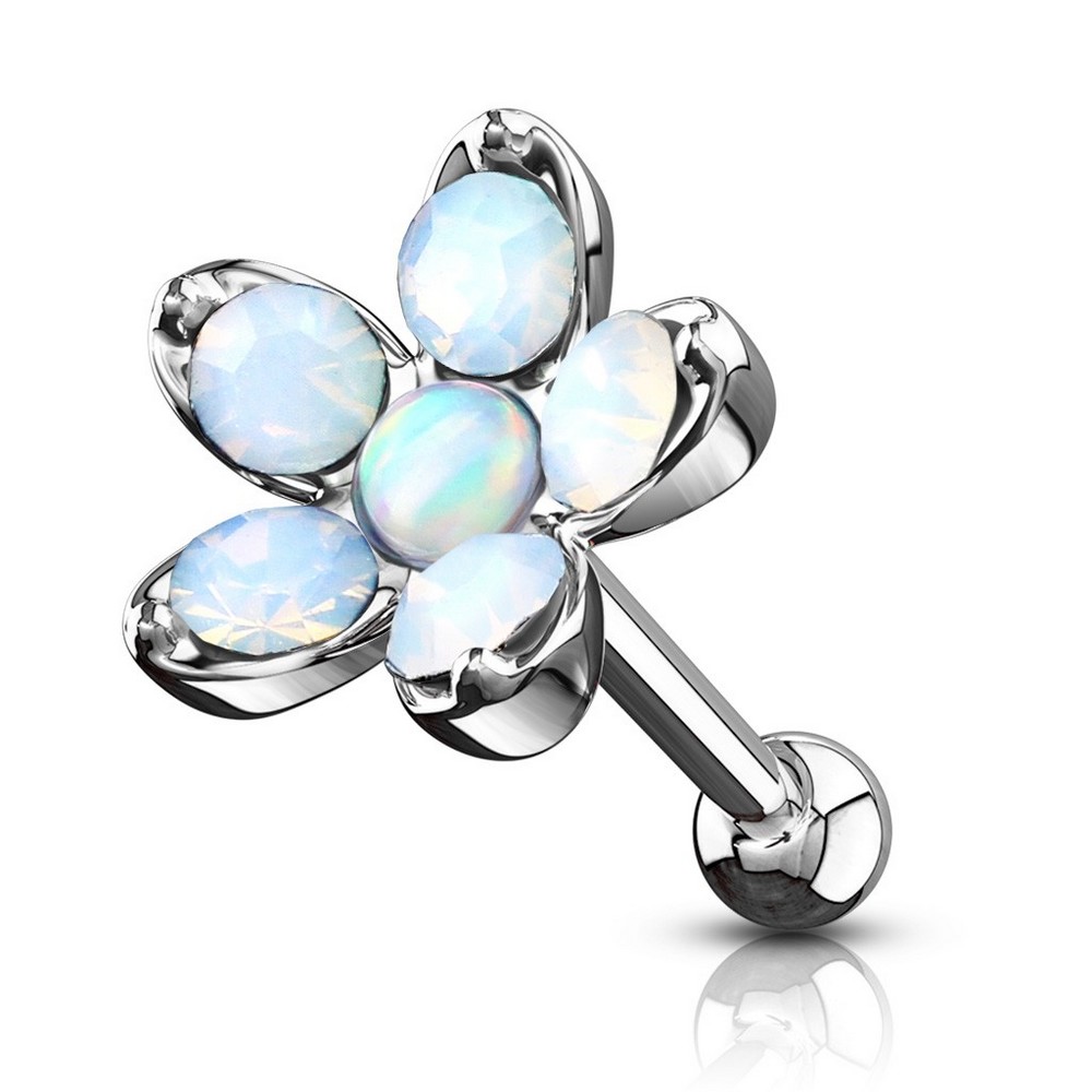 Piercing cartilage tragus opalite avec opale fleurs - Opal blanc