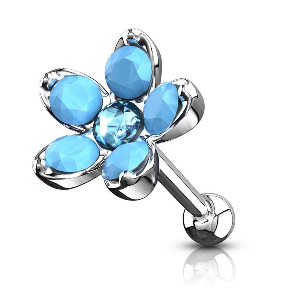 Piercing cartilage tragus opalite avec opale fleurs - Turquoise/Aqua
