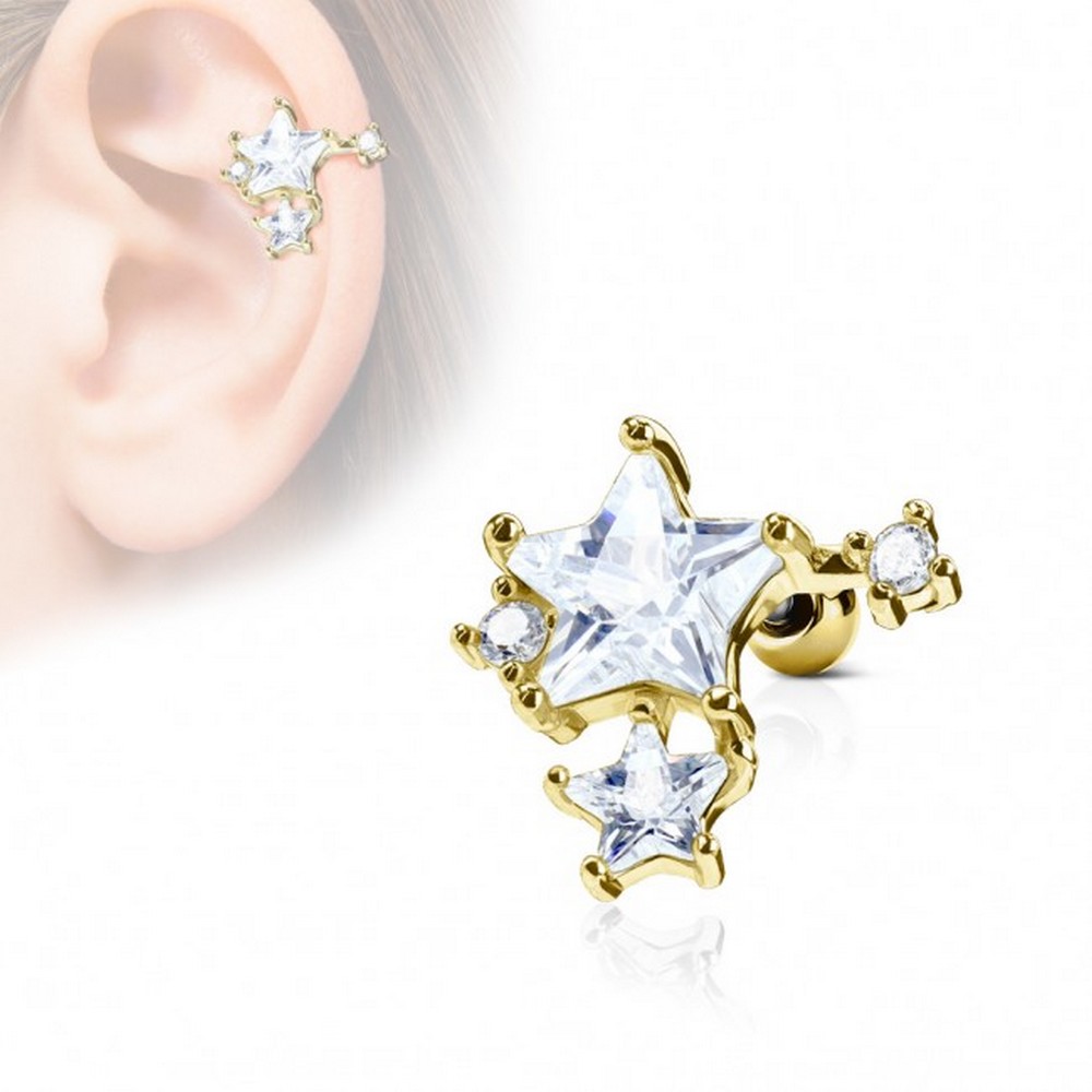 Piercing cartilage CZ étoile Cluster - couleur Gold/clair
