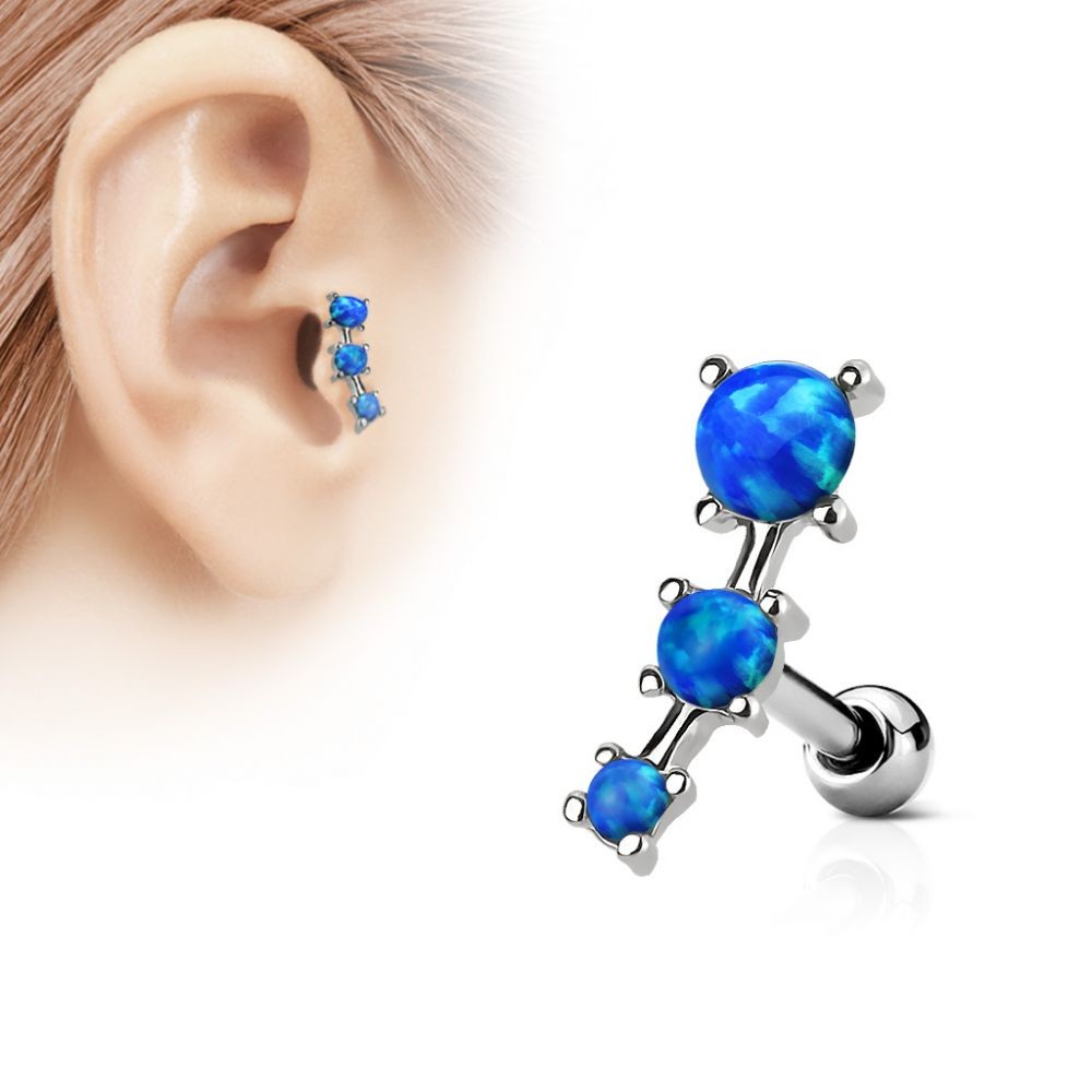 Piercing tragus cartilage Opale Triple Jeu de broches - couleur Opal bleu