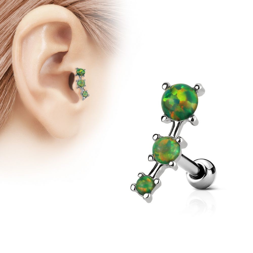 Piercing tragus cartilage Opale Triple Jeu de broches - couleur Opal vert