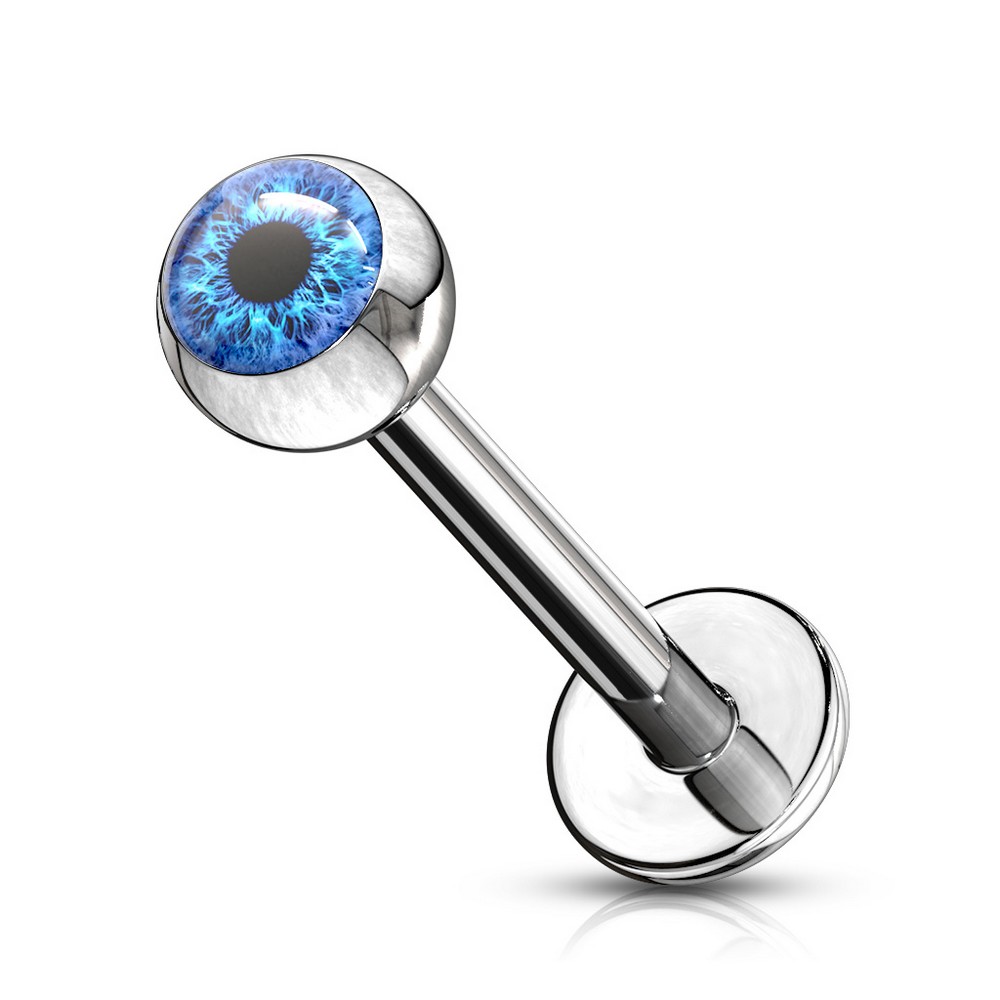 Piercing labret monroe cartilage globe oculaire ronde incrusté ball acier chirurgical 316L - bleu