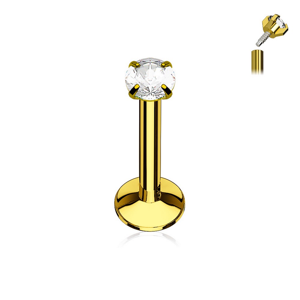 Piercing labret Broche ronde Top Bijou Titanium IP sur interne Tige filetée - Gold/clair