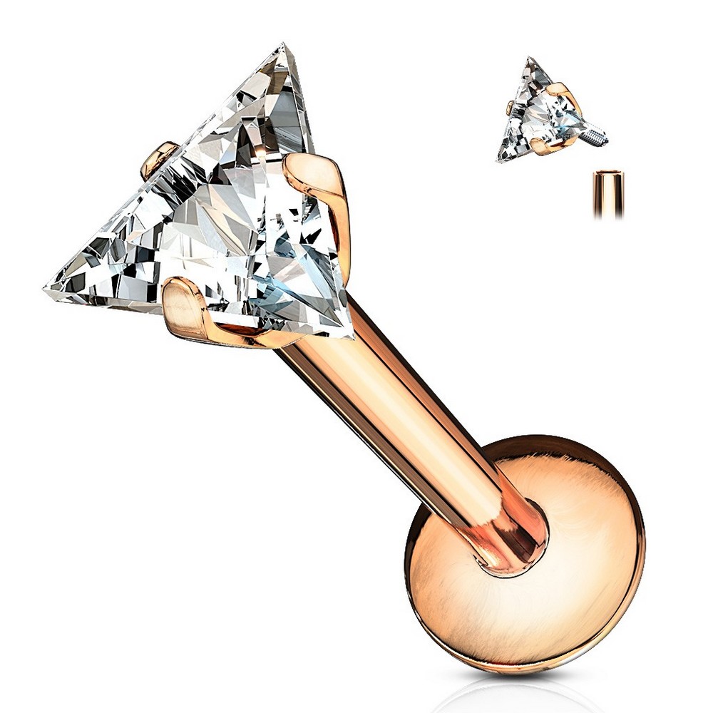 Piercing labret monroe cartilage cz triangle en interne 316L - Rose Gold/clair