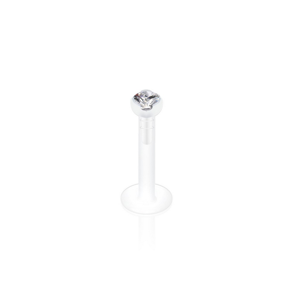 Piercing labret 2mm perle clair Prong PTFE Haut BioFlex  - clair