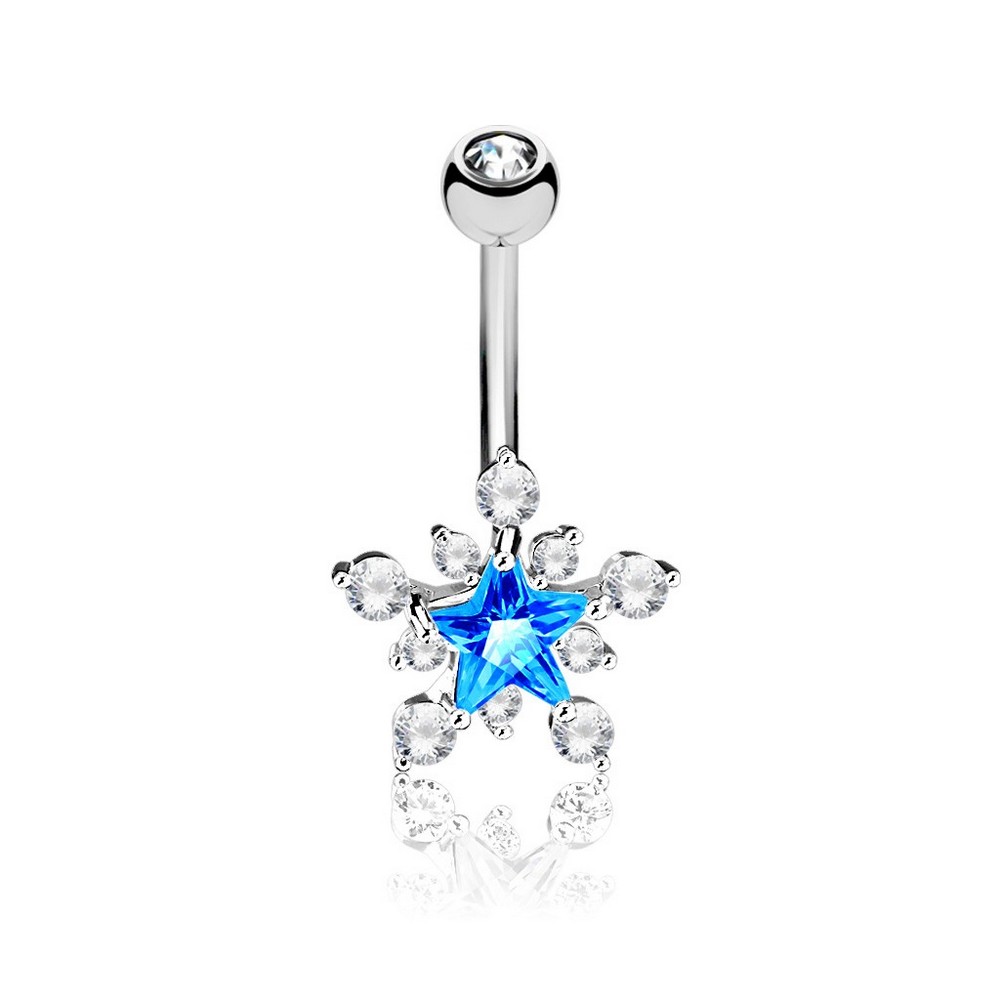 Piercing nombril  étoile bleu - en acier chirurgical 316L