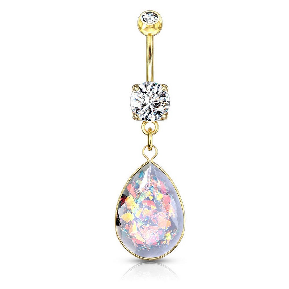 Piercing nombril rainbow glitter pierre opalite dangle - Gold/clair