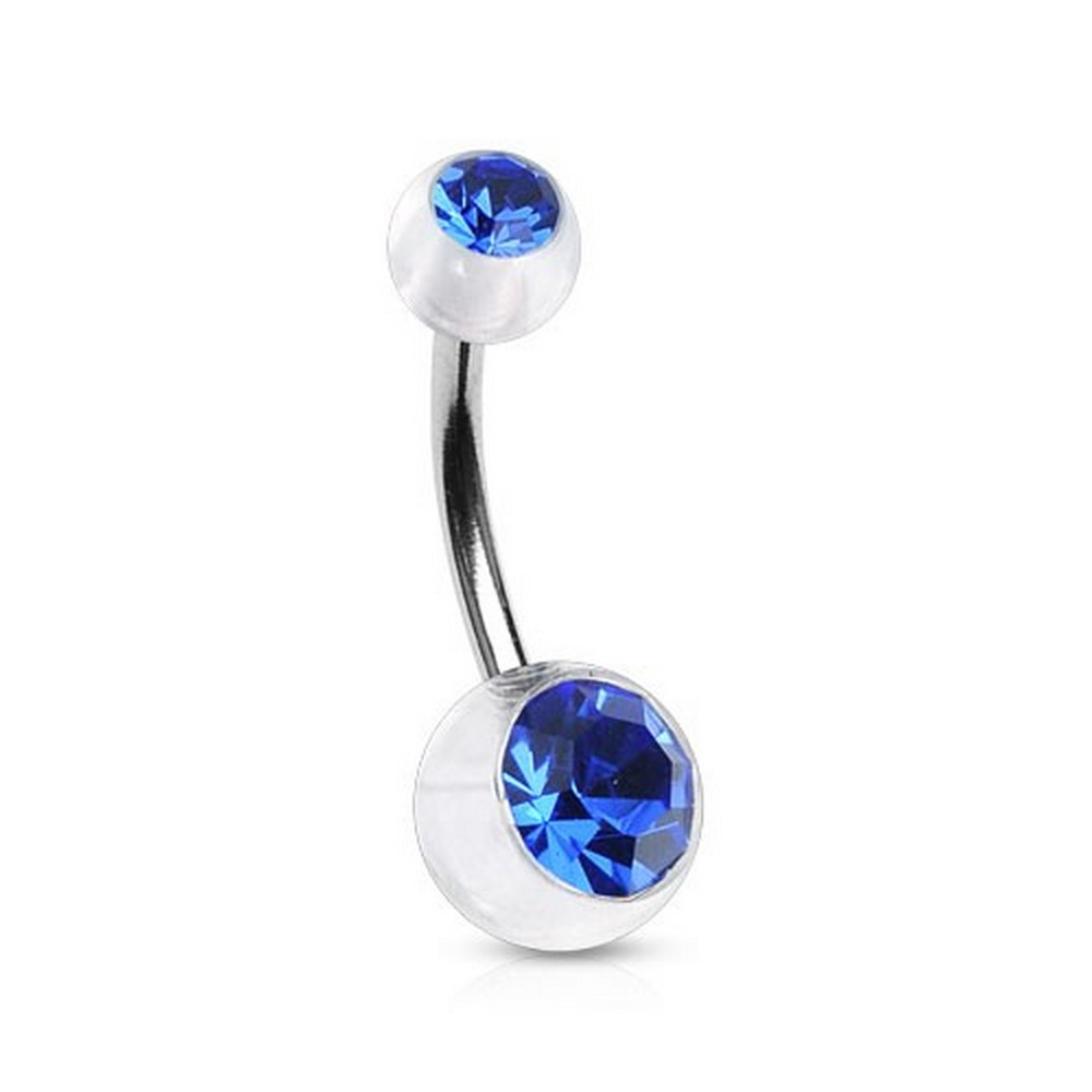 Piercing nombril  acrilyque clair gem bleu en acier chirurgical 316L