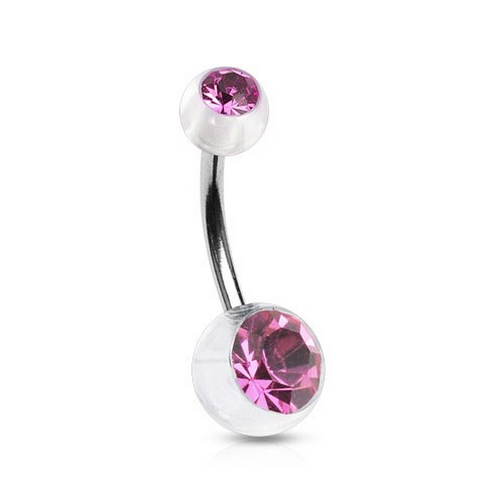 Piercing nombril  acrilyque clair gem rose en acier chirurgical 316L