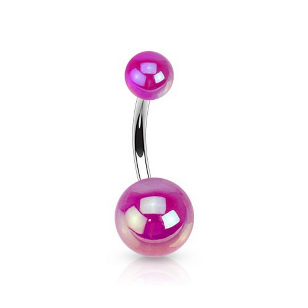 Piercing nombril  acrylique nacre violet en acier chirurgical 316L