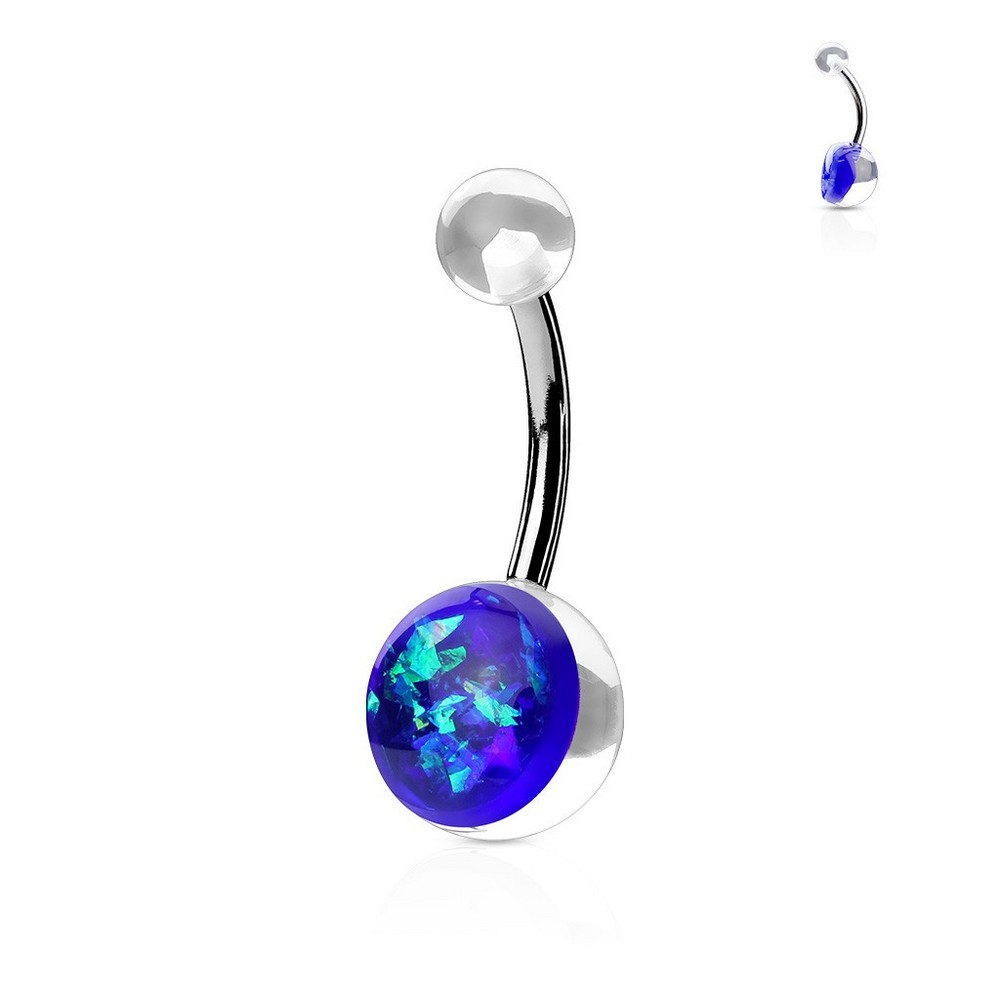 Piercing nombril  acrylique opale bleu en acier chirurgical 316L