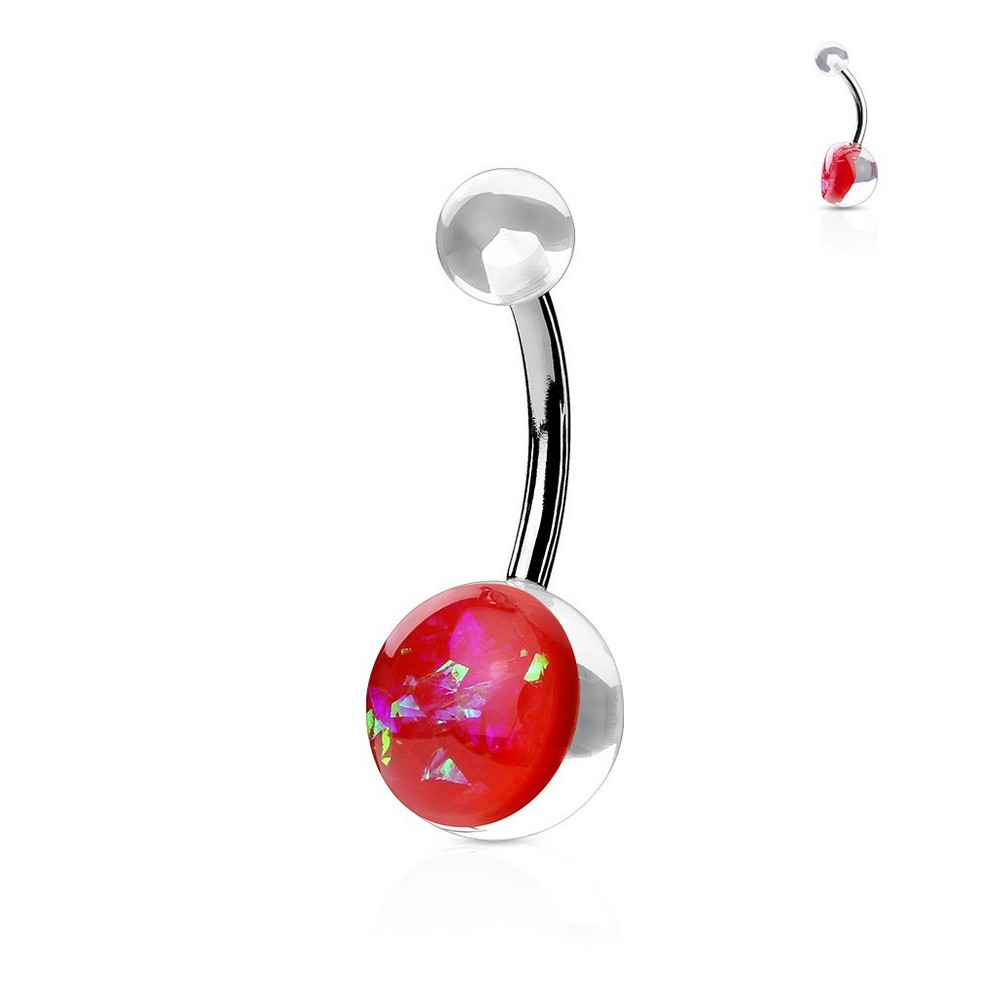 Piercing nombril  acrylique opale rouge en acier chirurgical 316L