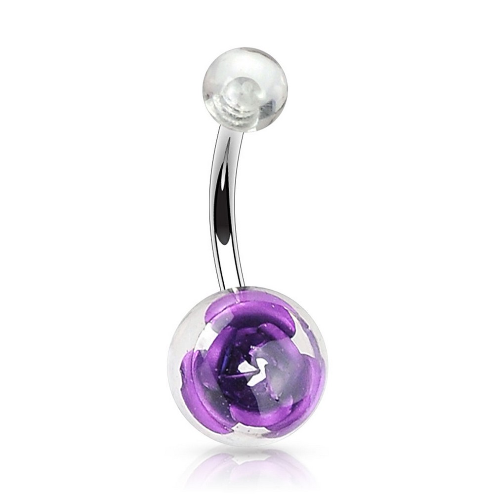 Piercing nombril  acrylique fleur violet en acier chirurgical 316L