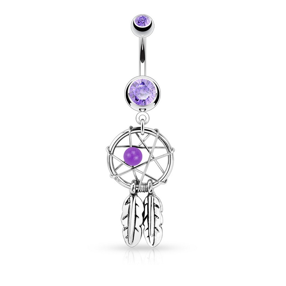 Piercing nombril  pendentif dream catcher violet clair - en acier chirurgical 316L