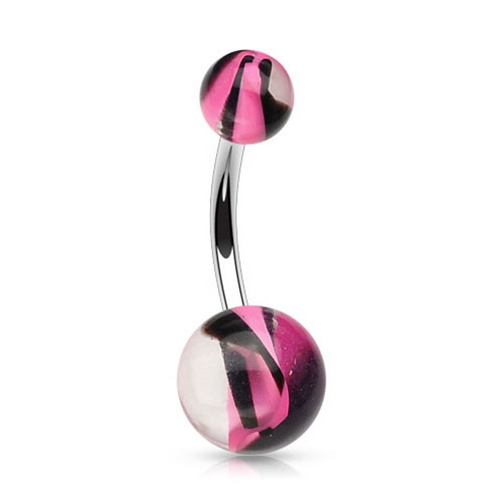 Piercing nombril  acrylique marbre noir rose en acier chirurgical 316L