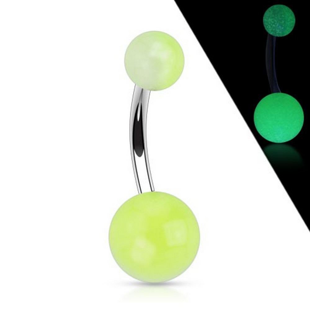 Piercing nombril  acrylique phosphorescent blanc vert en acier chirurgical 316L