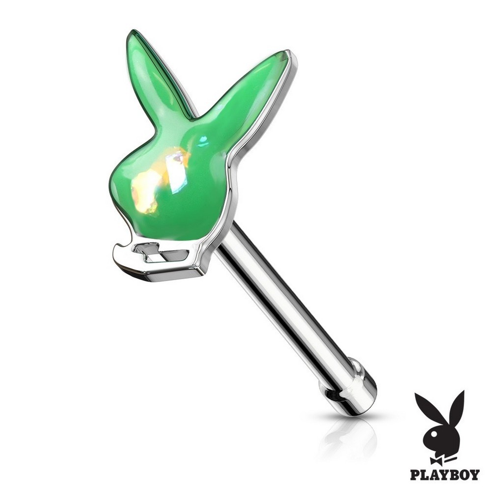 Piercing nez avec lapin playboy glitter opale haut rempli d'acier 316L - vert