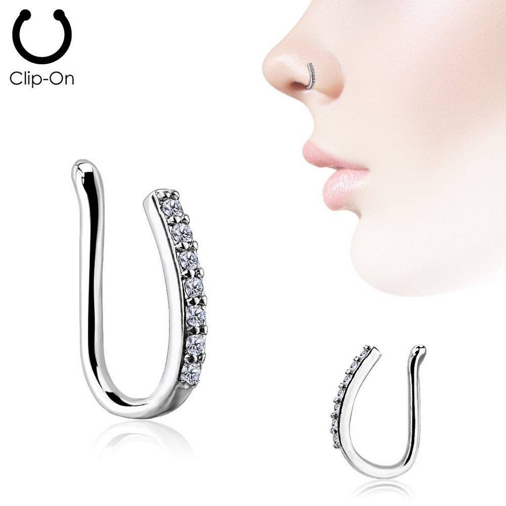 Faux piercing bordée cz set bar clips oreille - clair