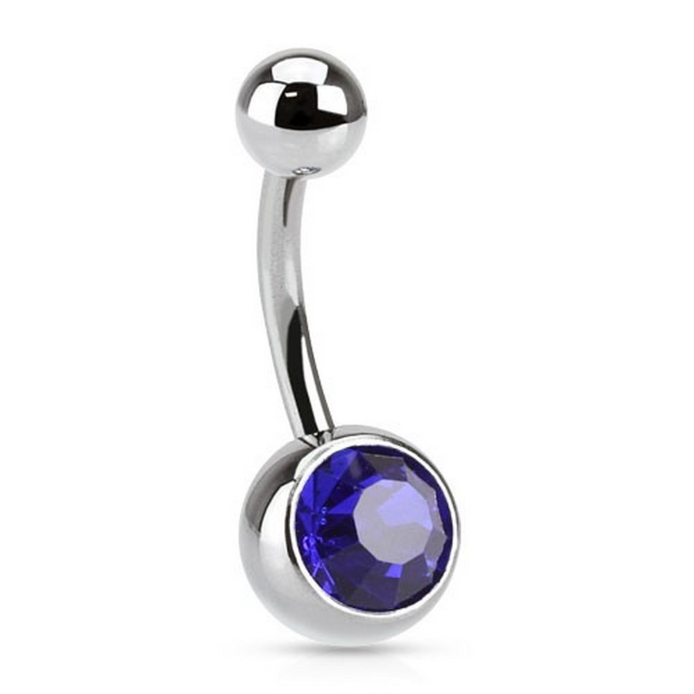 Piercing nombril  boule gem bleu  - Taille 1,6x11mm