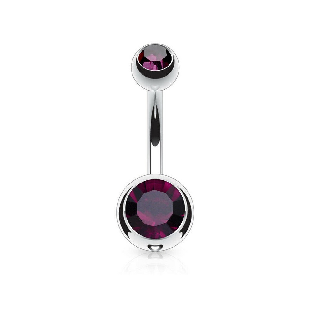 Piercing nombril  boule double gem violet acier chirurgical 316L