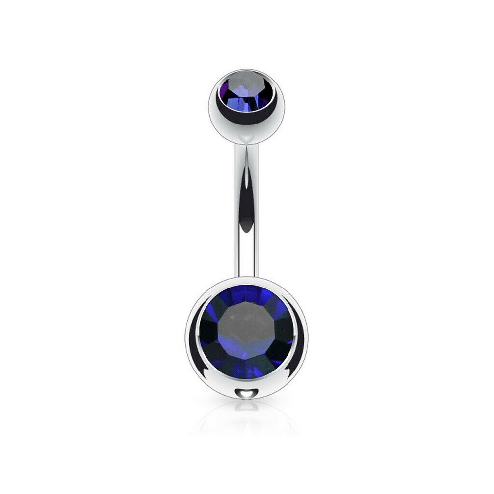 Piercing nombril  boule double gem bleu - taille 1,6x10mm