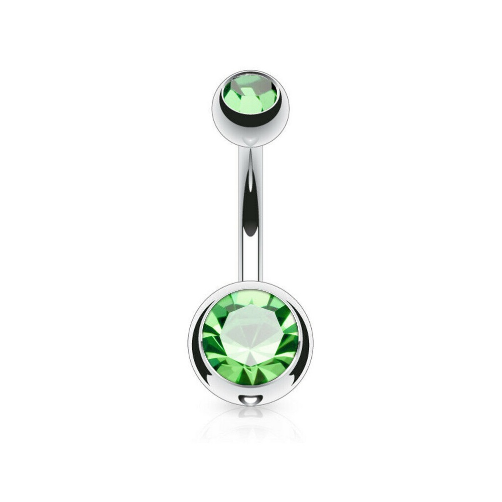 Piercing nombril  boule double gem vert  - taille 1,6x10mm