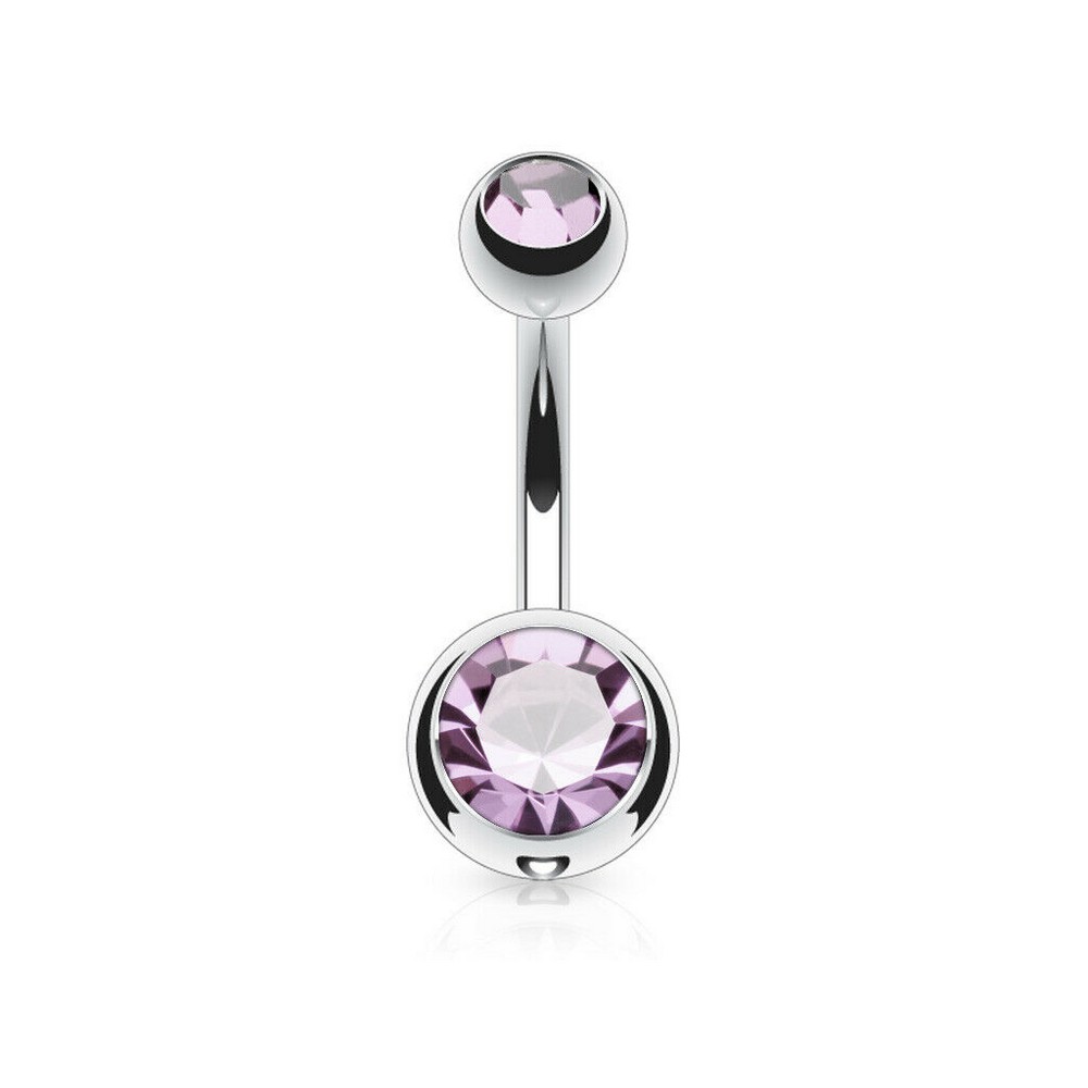 Piercing nombril  boule double gem violet ciel  - taille 1,6x10mm