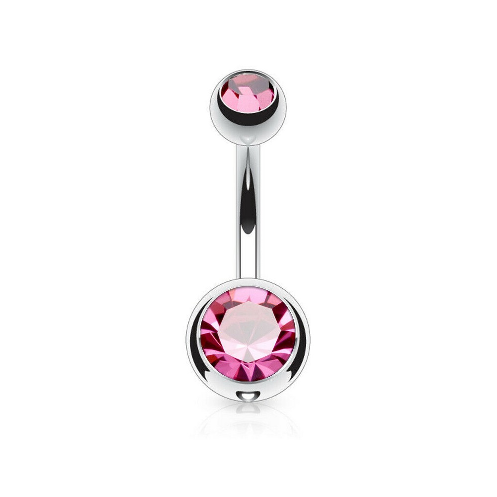 Piercing nombril  boule double gem rose  - taille 1,6x11mm