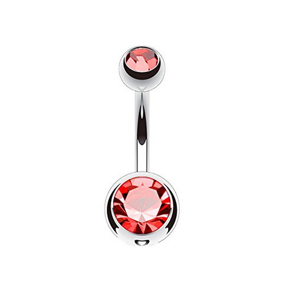 Piercing nombril  boule double gem rouge - taille 1,6x12mm