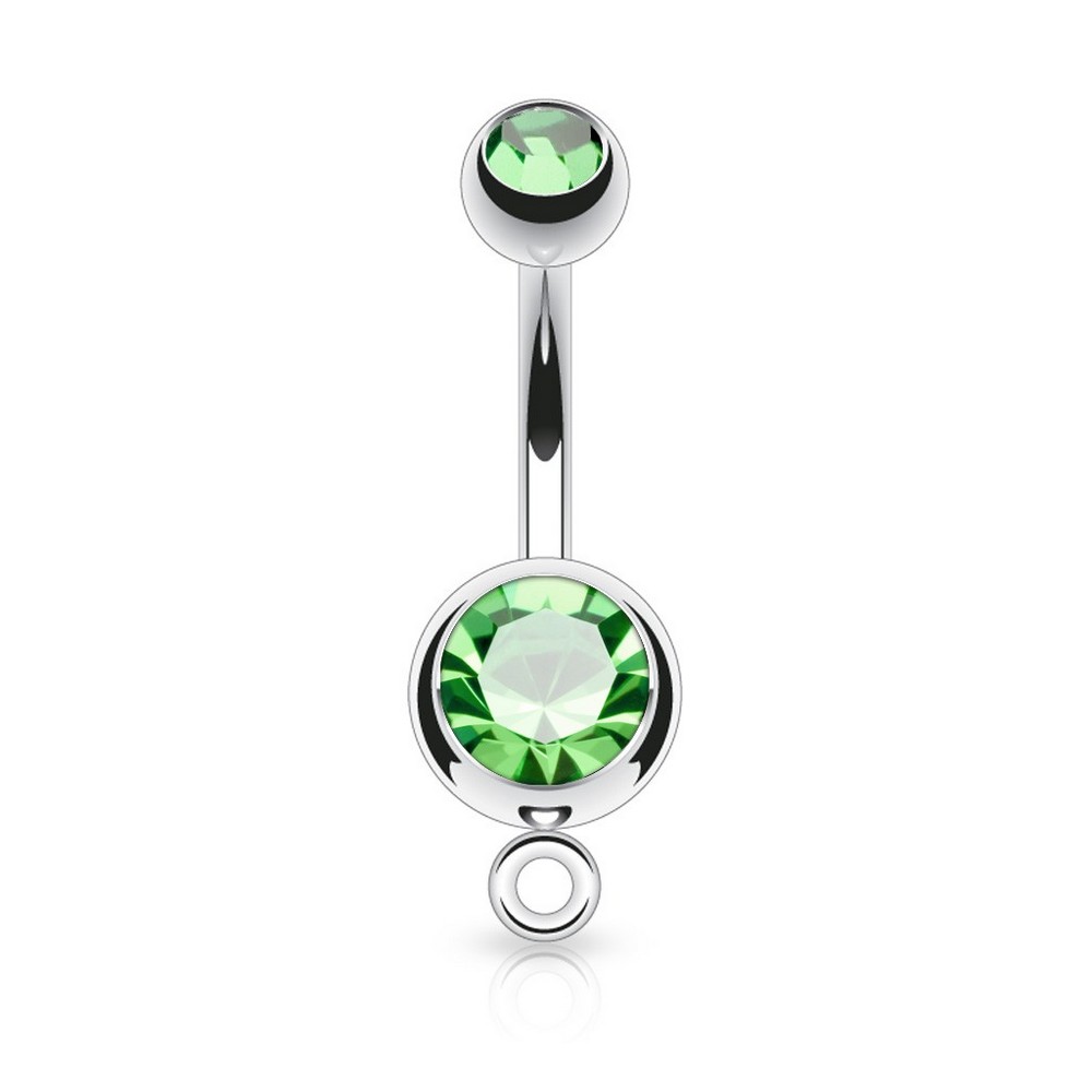 Piercing nombril  double gem base pendentif vert en acier chirurgical 316L