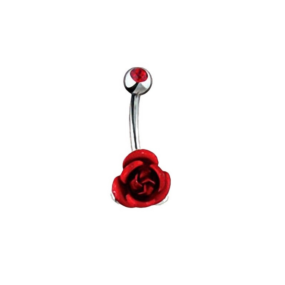 Piercing nombril  rose rouge en acier chirurgical 316L
