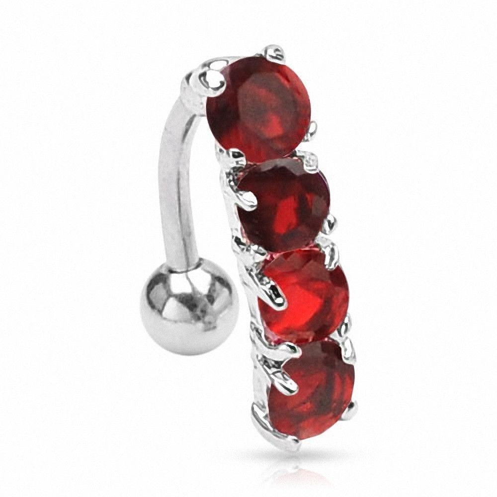 Piercing nombril  top 4 gems rouge en acier chirurgical 316L