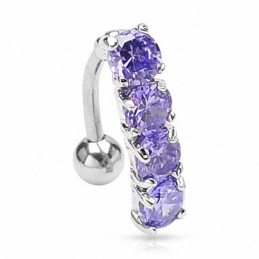 Piercing nombril  top 4 gems violet clair en acier chirurgical 316L