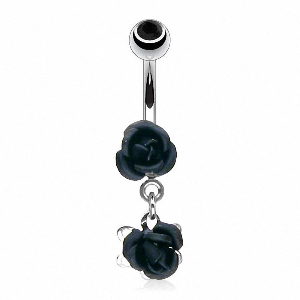 Piercing nombril  double rose noir en acier chirurgical 316L