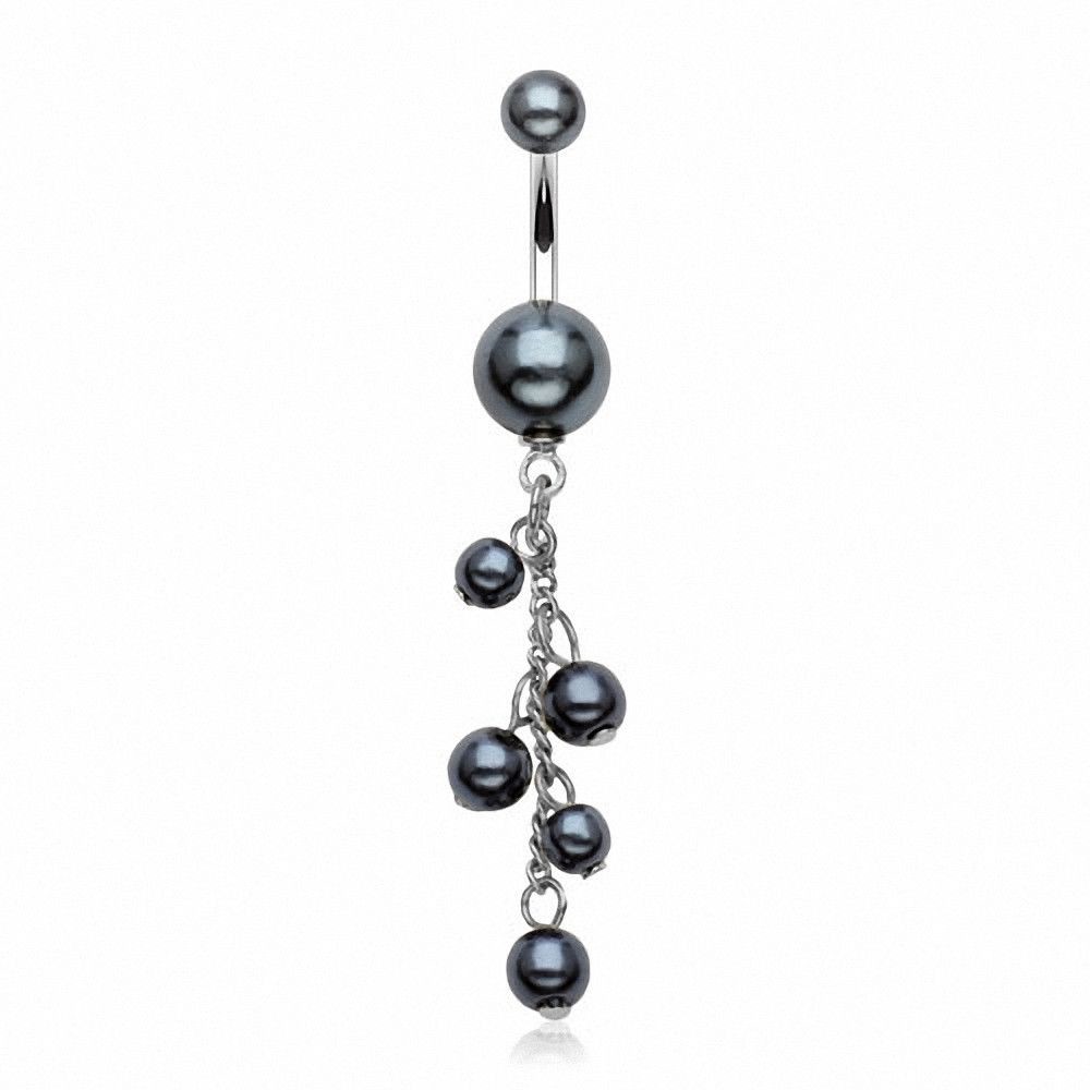 Piercing nombril  nacre perle noir acier chirurgical 316L