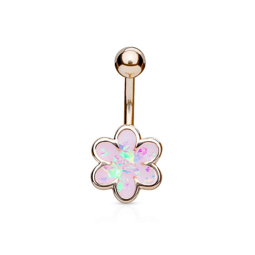 Piercing nombril  Opal glitter rempli 6 fleur pétale  en acier chirurgical 316L