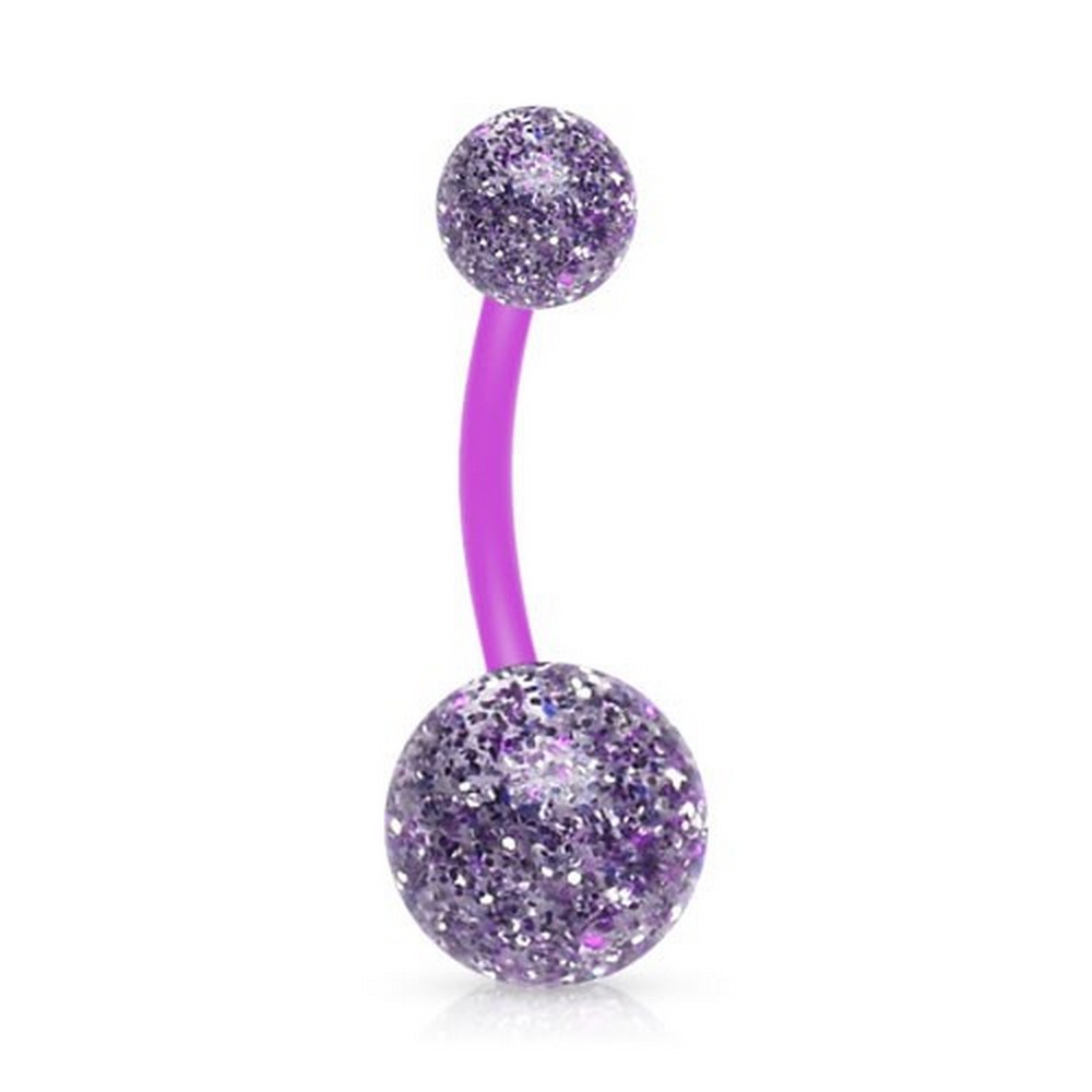 Piercing nombril Boules acrylique ultra glitter Purple